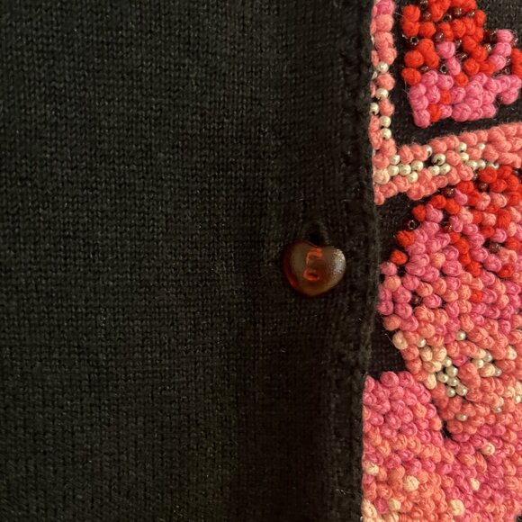 Emma Tricot Black Beaded Heart Sweater Heart Buttons Knit Cardigan Womens Sz M - Picture 3 of 12